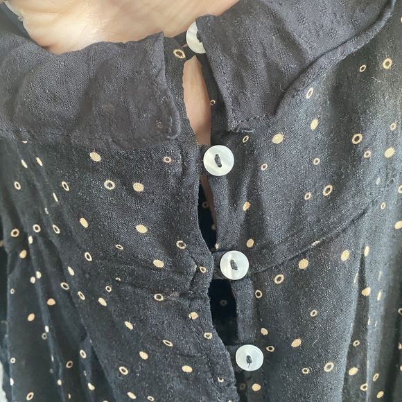 Free People Intimately Mini Slip Dress Ruffled Black Gold Dot Medium Button Back - Picture 5 of 13